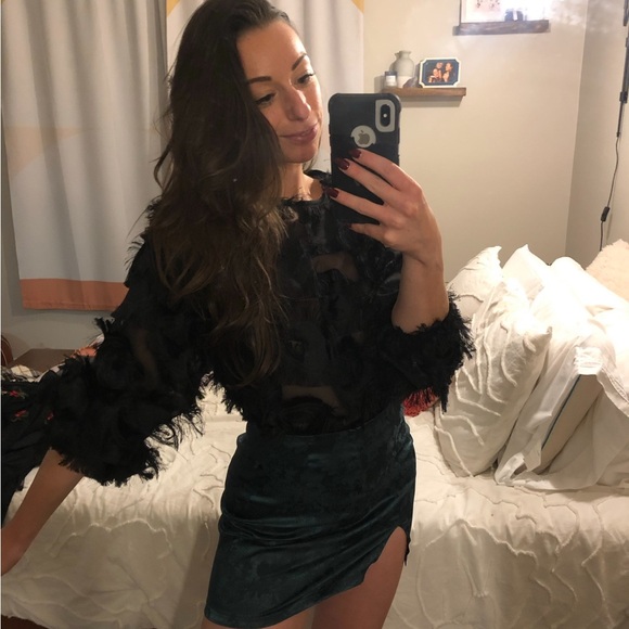 Black Sheer Feathered Top - Picture 2 of 6